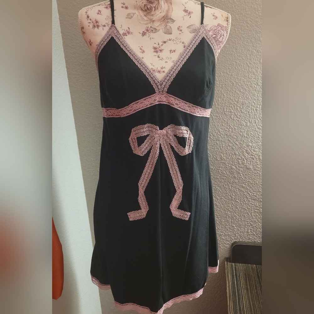 Victoria's Secret From The "Angels" Collection Black Slip with Pink Lace Bow